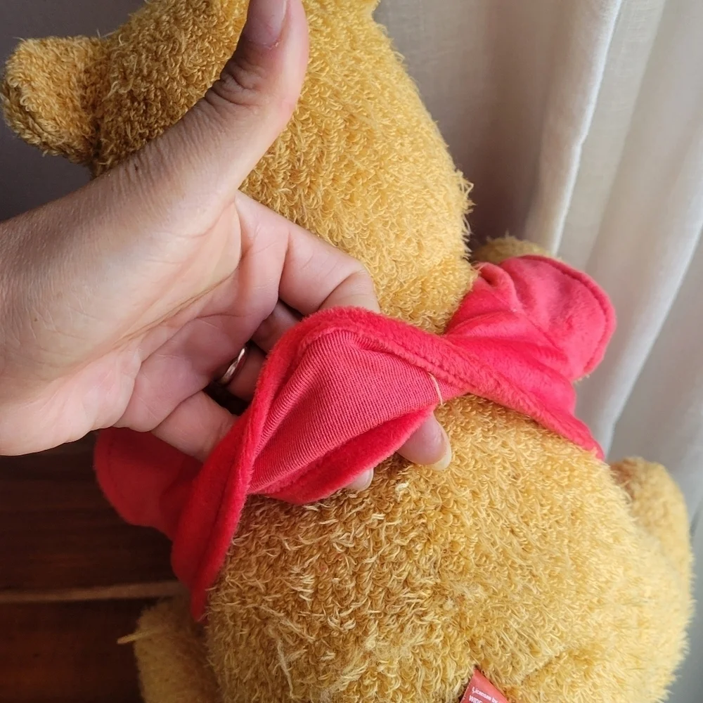 Adorable! Disney Winnie-The-Pooh Bear Plush Toy Holding a Red Ball 10.5